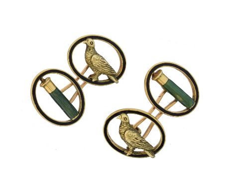 A pair of early 20th century 18ct gold French enamel cufflinks,  A pair of early 20th century 18ct gold French enamel cufflin