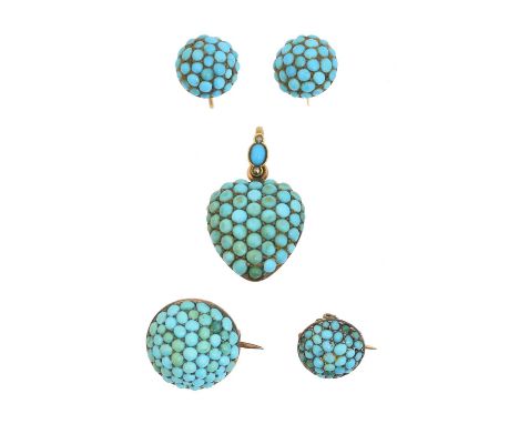 A selection of Victorian turquoise jewellery, A selection of Victorian turquoise jewellery, to include a heart shape locket w