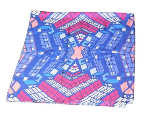A Hermès silk scarf/shawl, A Hermès silk scarf/shawl, the blue, lilac, pink and white ground depicting a geometric pattern, s