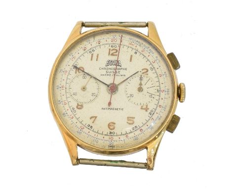 A 1950s 18ct gold Egona chronograph wristwatch, A 1950s 18ct gold Egona chronograph wristwatch, ref. 105-0, the signed dial w