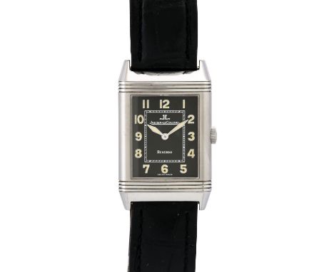 SAMMLUNGSAUFLÖSUNG JAEGER-LECOULTRE Reverso Grande Taille "Shadow". Armbanduhr. Edelstahl. Handaufzug-Werk, Kaliber 822. Lede