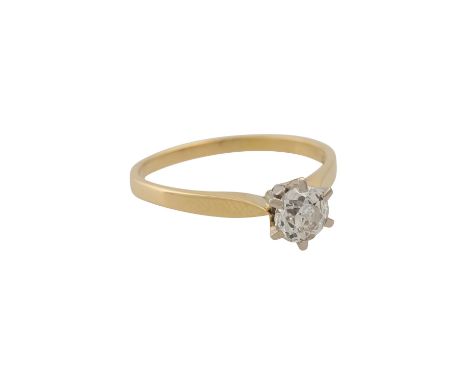 Solitärring mit Altschliffdiamant ca. 0,7 ct, LGW (I-J)/P1-2, Ausbruch und Naturals an Rondiste, gefasst in Ring aus GG/WG 18