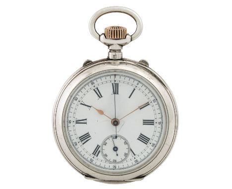 SAMMLUNGSAUFLÖSUNG Taschenuhr mit Monopusher-Chronograph. Silber. Handaufzug-Werk. Deutliche Gebrauchsspuren an Gehäuse, Ziff