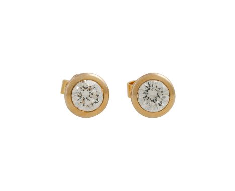 Solitärohrstecker mit Brillanten, zus. ca. 1 ct, ca. GW (K-L)/VS-SI, GG 18K, 2,3 g, 20./21. Jh., guter Erhalt, gute Verarbeit