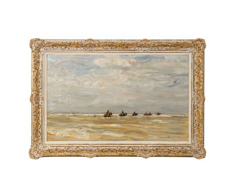SEYLER, JULIUS (1873-1958), "Krevettenfischer beim Fischfang in der Kette", u.re. signiert; Öl/Leinwand auf Karton aufgezogen