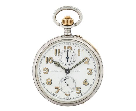 SAMMLUNGSAUFLÖSUNG L. LEROY &amp; CIE Paris Taschenuhr mit Monopusher-Chronograph. Gehäuse Silber, Staubdeckel Metall. Handau