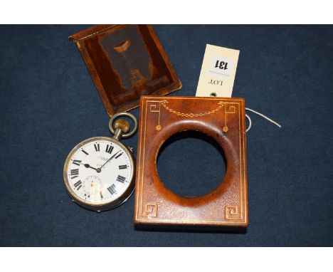 A silver plated watch signed Vickery, Regent Street, with enamel dial in leather case.