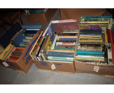 Three boxes of assorted books, including: Portrait of Hampshire; Portrait of Exmoor; Architectural Of Southern England; Anima