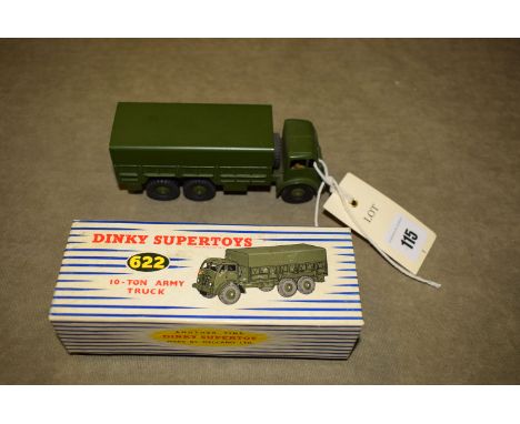 Dinky Supertoys model 622 10-tonne army truck, in original blue and white striped box.