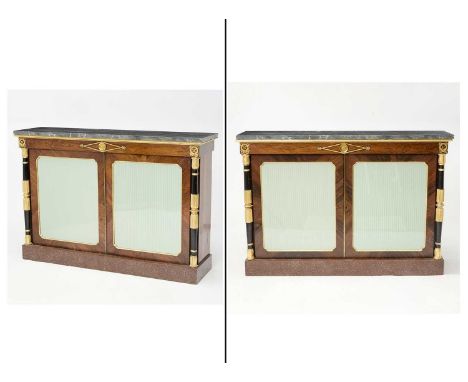 Attributed to James Newton, early 19th centuryEach with a Bleu Turquin marble top above a case enclsoing two glazed doors wit