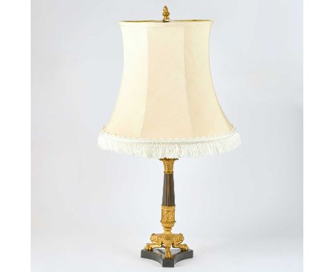 With a lamp shade. Height of candlestick 13 inches; height overall 26 inches.No condition report? Click below to request one.