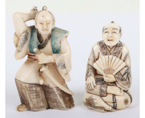 Two Japanese netsuke, Meiji period, polychrome decorated, both signed to base, tallest 6.5cm, (2)
