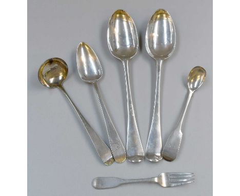 A Collection of George III and Later Irish Silver Flatware, including a pair of Hanoverian pattern table-spoons, Dublin, an O