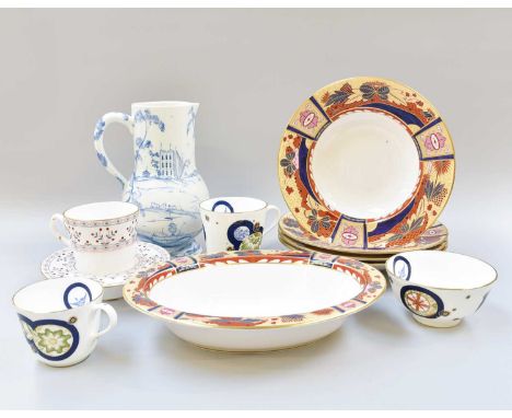 Royal Worcester Porcelain "Lord Nelson" Pattern, four soup plates and four serving bowls, together with similar porcelain inc