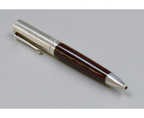 A Montegrappa Silver-Mounted Espressione Duetto Ballpoint Pen, The Silver Mounts With Maker's Mark 1140MI, the brown resin bo