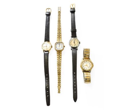 A Lady's 14 Carat Gold Roamer Wristwatch, a Lady's Chrome Plated Tudor Wristwatch, and Two Lady's Rotary Quartz Wristwatches,