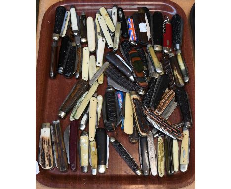 A Collection of Pocket Knives, predominantly multi tool knives, antler and horn scaled examples including Bennet & Heron prun