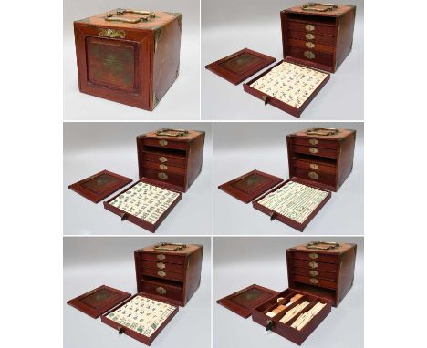 A Chinese Mahjong Set in Case, with bamboo and bone tiles, circa 1900-1920