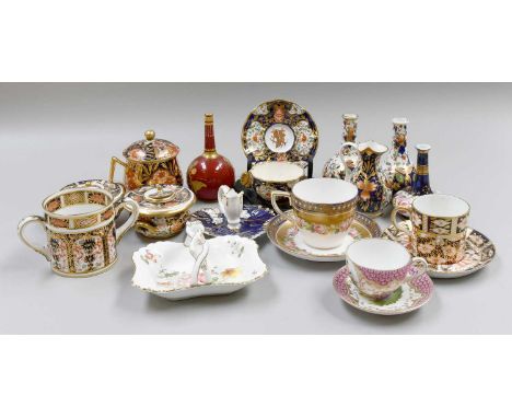 A Collection of Mainly 19th Century Derby Porcelain, with Imari decoration, including a pair of inkwells, similar custard cup