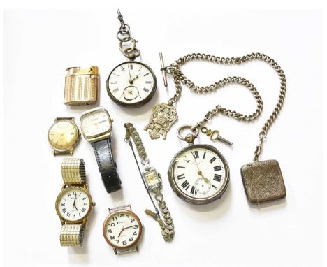 A 9 Carat Gold Presentation Garrard Wristwatch, A Gold-Plated Omega Geneve Wristwatch, with Omega box, Two Silver Pocket Watc