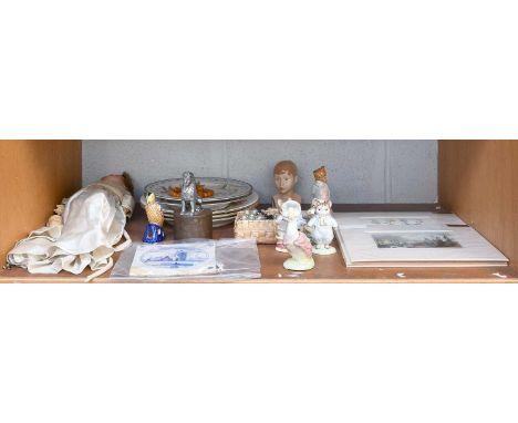 Ceramics and Othe Items Including: five Royal Albert Beatrix Potter figures, a Bing &amp; Grondahl dolls head, a delft tile, 