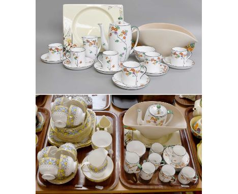 A Foley China Porcelain Coffee Set, decorated with prunus blossom, together with a Royal Worcester "Marley" pattern teaset, a