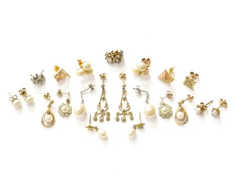 A Quantity of Earrings, including diamond examples, cultured pearl examples, opal examples etc, with post fittingsHallmarked 