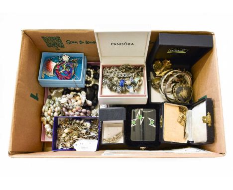 A Quantity of Costume Jewellery, including cultured pearl necklaces; charm bracelets, including a Pandora example; various si