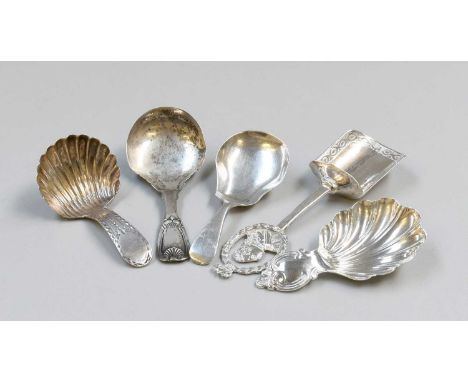Five Various George III and Later Silver Caddy-Spoons, variously formed, 2oz 9dwt, 76gr (5)