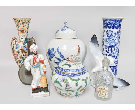 A Collection of European Ceramics and Glass Including: a Herend jar and cover, a Royal Copenhagen model of a gull, a pair of 