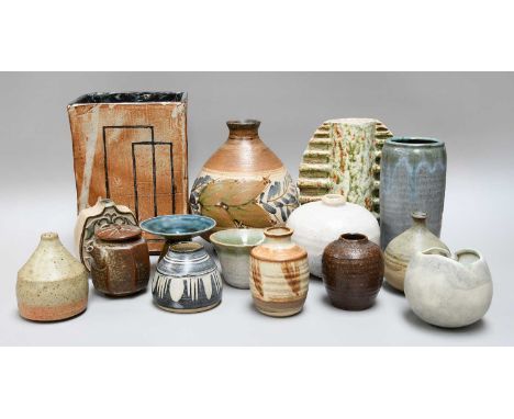 A Collection of British and Japanese Studio Pottery, including Upchurch, oatmeal glazed examples etc. various monograms and s