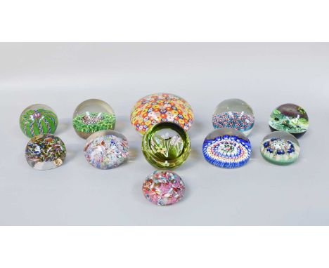 Eleven Assorted Glass Paperweights, including: two Caithness, an Italian weight modelled with a coiled serpent, an English we