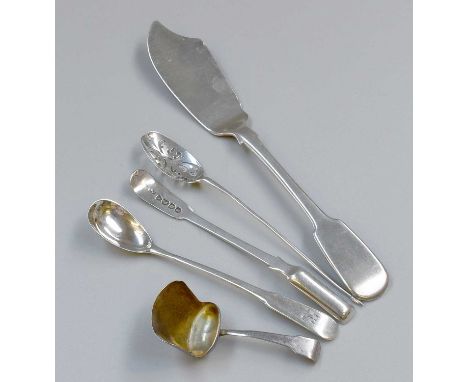 A Collection of Assorted George II and Later Silver Flatware, comprising a mote-spoon, circa 1750; a provincial silver butter