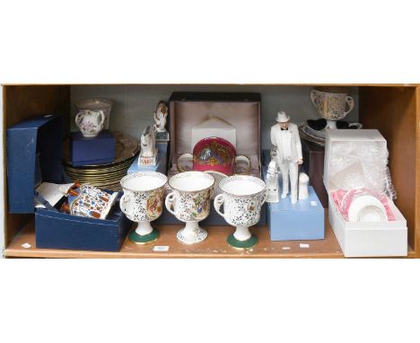 A Collection of English Porcelain, including: a boxed Coalport "Belvedere" pastille burner, Coalport commemorative lidded bow