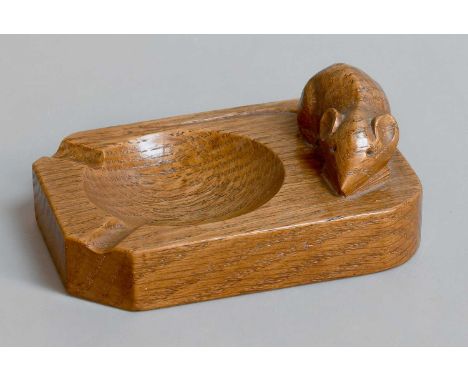 Workshop of Robert Mouseman Thompson (Kilburn): An English Oak Ashtray, of standard rectangular form, with carved mouse trade