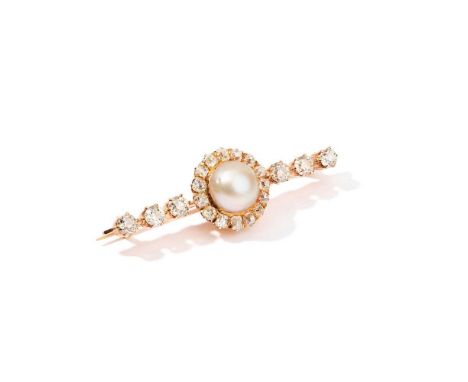 A natural pearl and diamond brooch, circa 1900 The 10.1mm bouton-shaped pearl, within an old-cut diamond surround, between ol