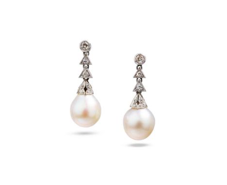 A pair of cultured pearl and diamond earrings Each 11.3-11.7mm cultured pearl to an early 20th century single and rose-cut di