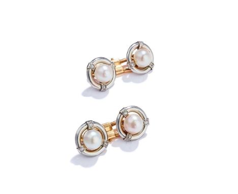 Paul Robin: A pair of mabé pearl and diamond cufflinks, circa 1900 Double-sided: each mabé pearl within a polished halo surro