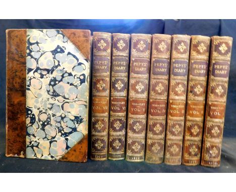 SAMUEL PEPYS: THE DIARY, ed Henry B Wheatley, London, G Bell &amp; Sons, 1923, 8 vols, contemporary half mottled calf marbled