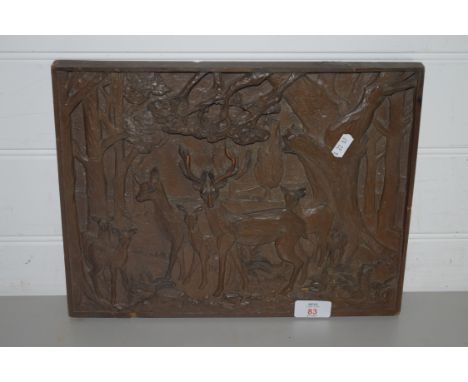 CARVED WOODEN PANEL WITH DEER IN RELIEF