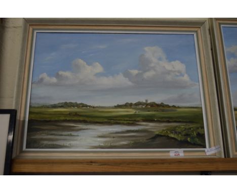 OIL ON BOARD, K J COURSE, CLEY MARSHES, APPROX 37 X 50CM