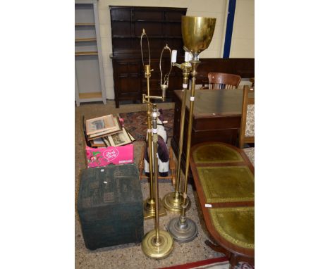 SELECTION OF FOUR VARIOUS BRASS LAMP STANDARDS, TALLEST APPROX 156CM