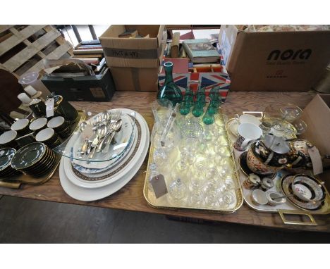 A French tea service, loose cutlery , meat plates, table glassware , decorative glass bells, Royal Grafton cabinet cup and sa