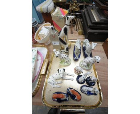 5 Pairs of Staffordshire style greyhound figures, a Midwinter model of a Dalmation and 2 others. (13)