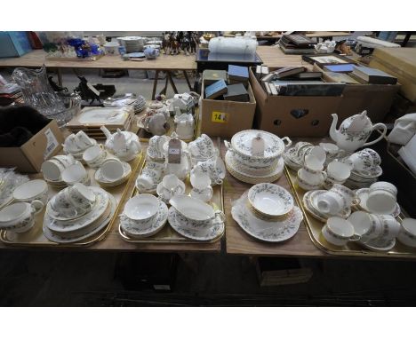 A Royal Albert " Brigadoon " tea and dinner service comprising tureens, coffee pot, cups, saucers, sauce boat , etc , a Wedgw