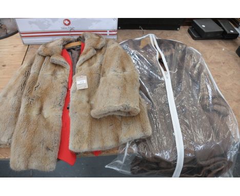 A Vintage Ellis Barker of Chester ladies fur jacket and a pure wool red waistcoat. (2)