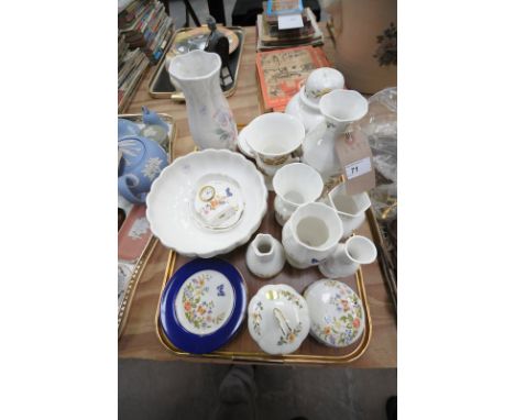 A Tray of Aynsley ceramics , Cottage Garden vases, trinket boxes and dishes, mantel clock, qty .