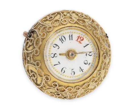 Formuhr/Anhängeuhr: exquisite "Boule de Geneve" Kugelformuhr mit Granulation und Diamantbesatz, No.18474, möglicherweise Pate