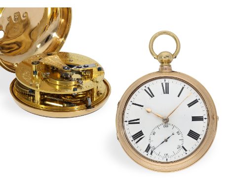 Taschenuhr: sehr seltenes englisches Taschenchronometer, James Hatton London 1805: Ca. Ø58mm, ca. 168g, 18K Gold, Doppelgehäu