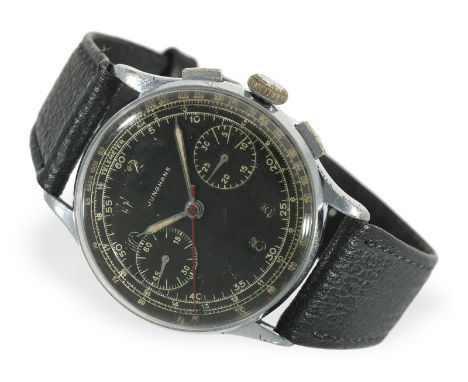 Armbanduhr: militärischer Junghans Chronograph in Stahl, ca. 1940er-Jahre: Ca. Ø36mm, Gehäuse verchromt, Handaufzug, Kaliber 